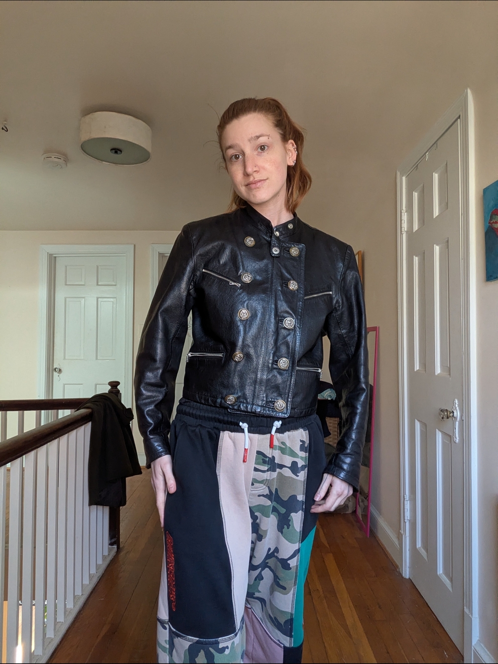 Y2K Marithé Francois Girbaud Black Leather Double Breasted Biker Jacket